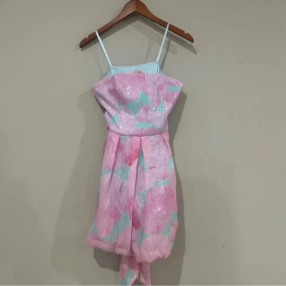 HUTCH Polly Sequin Dress Aqua Neon Size 4 NWT - Picture 2 of 5